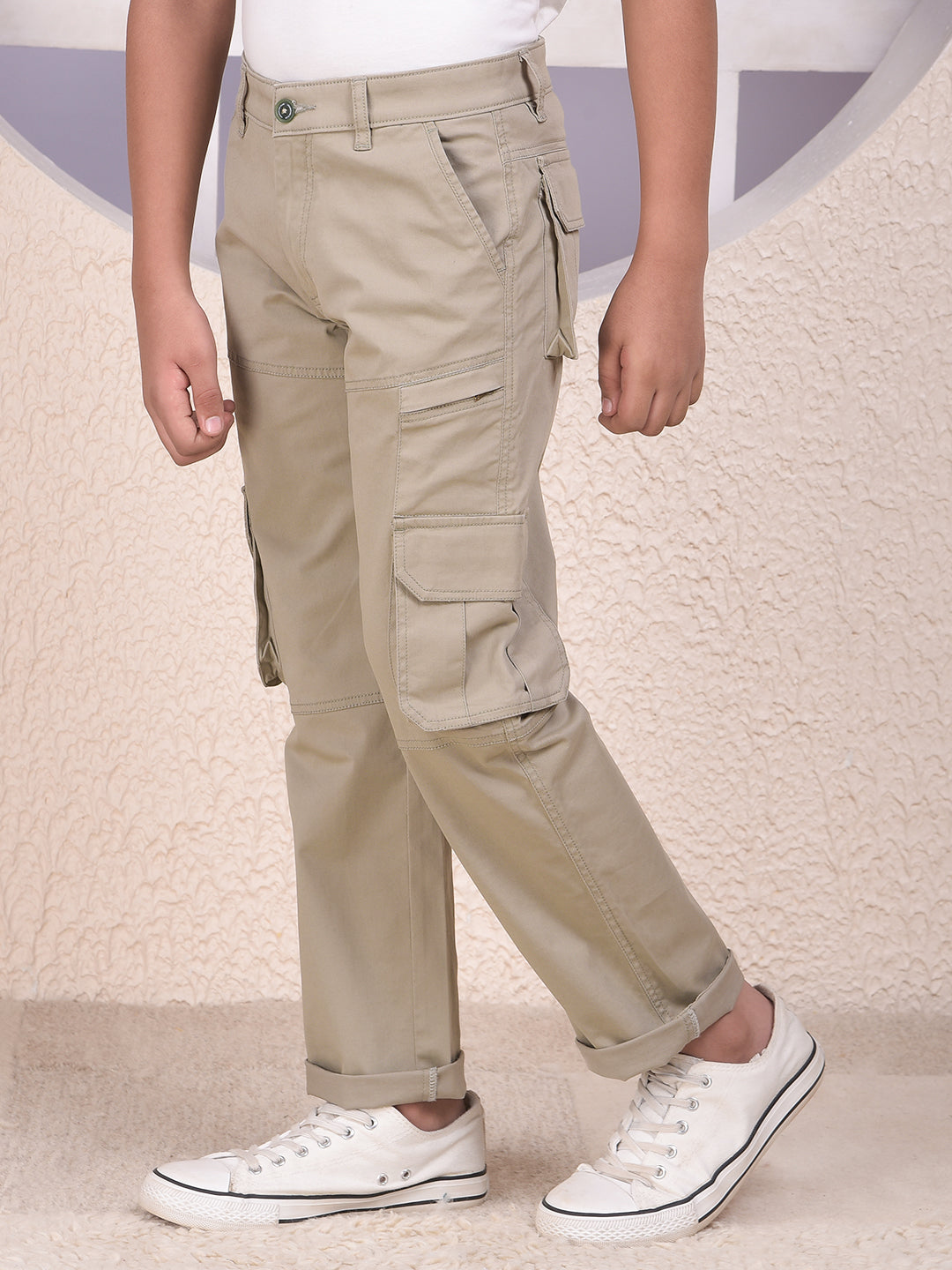 Beige Baggy Cargo Trousers