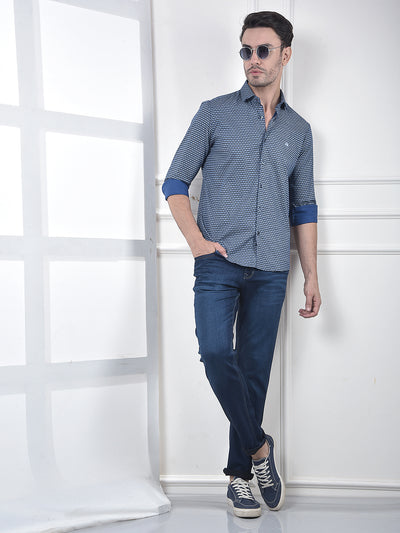 Blue Printed 100% Cotton Shirt