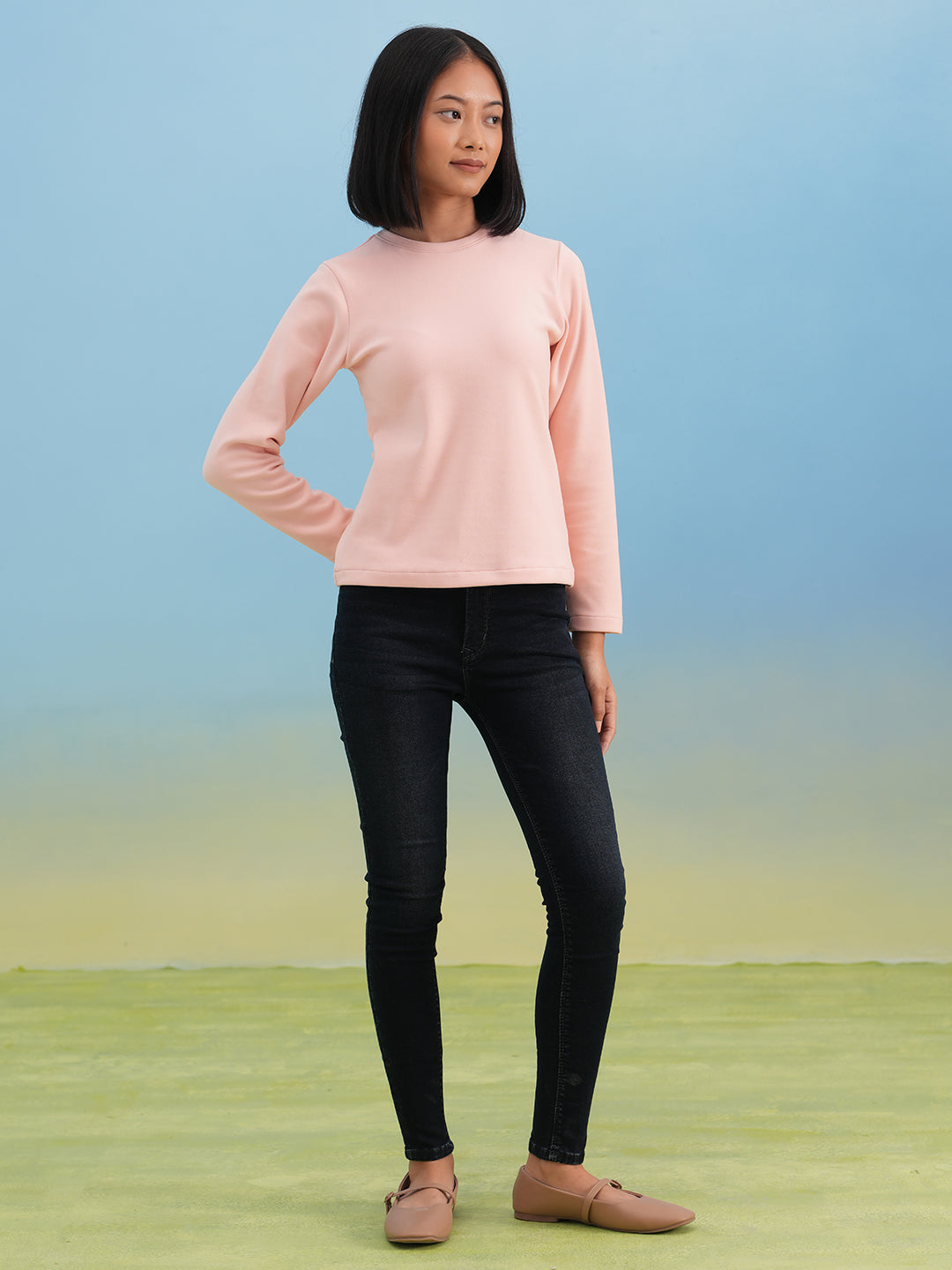 Soft Pink Solid Knit T-Shirt