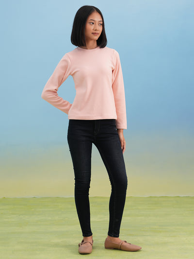 Soft Pink Solid Knit T-Shirt