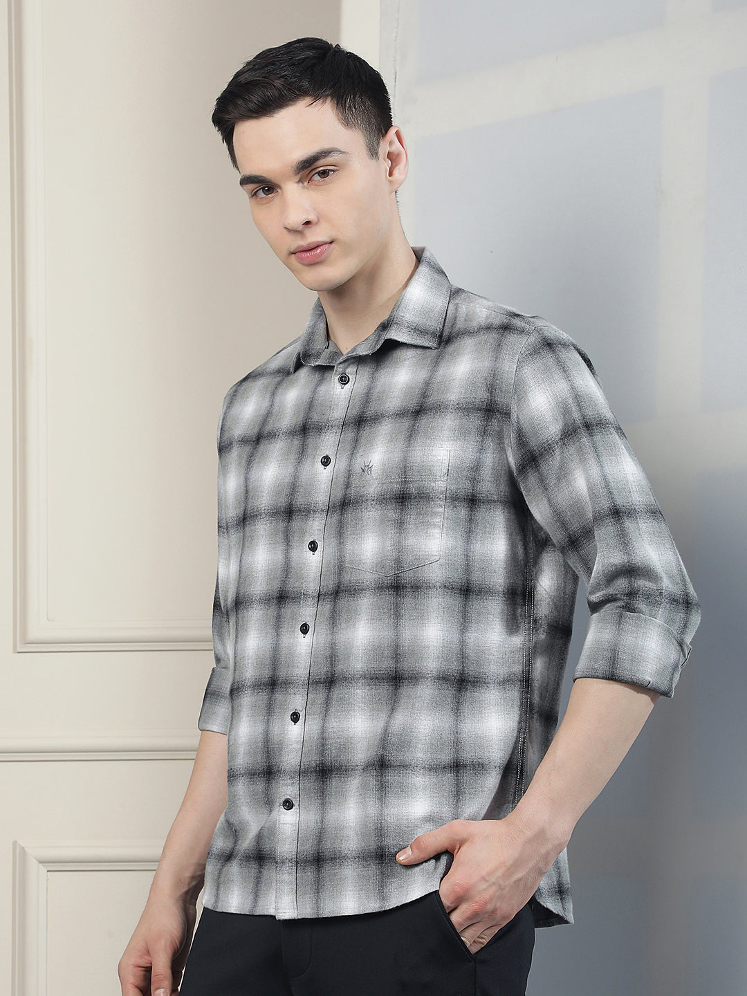 Grey Checked 100% Cotton Shirt