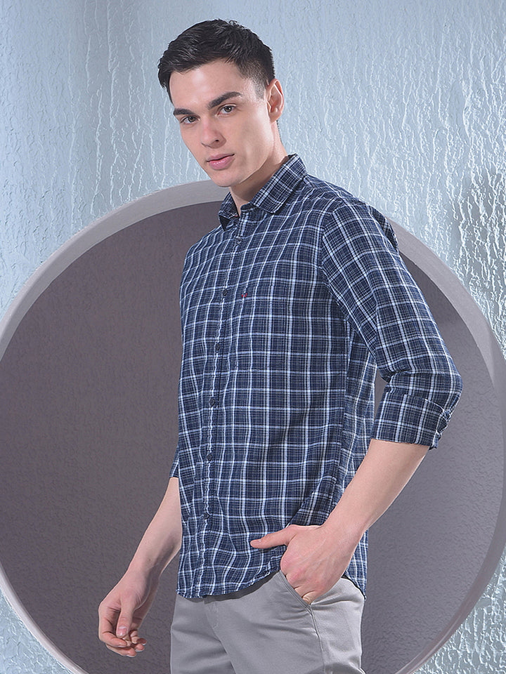 Navy Blue Checked 100% Cotton Shirt
