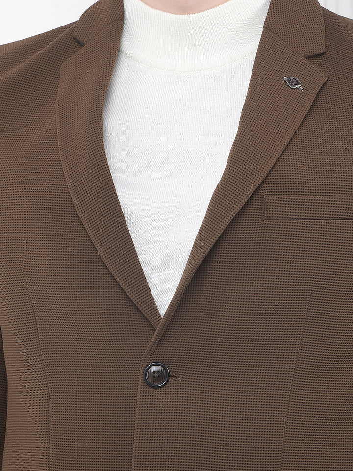 Brown Textured Notched Lapel Single Breasted Blazer