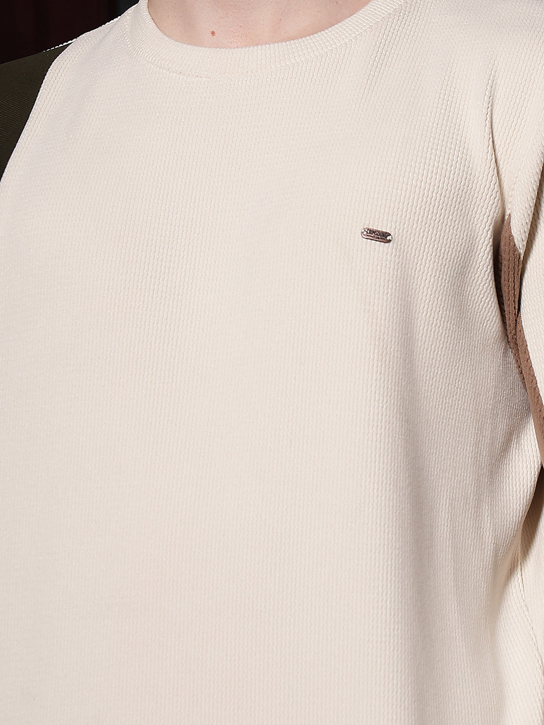 Sleek Dune Beige Color-Block Sweatshirt