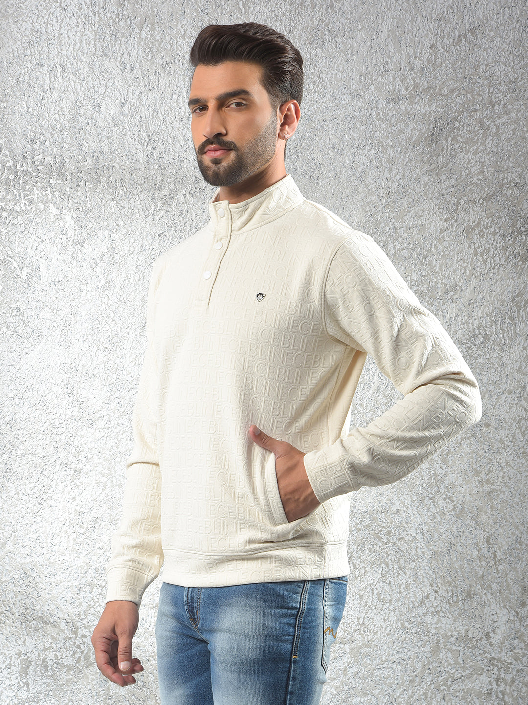 Cream Embossed Polo Sweatshirt