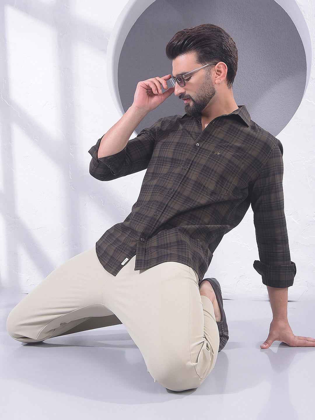 Brown Checked 100% Cotton Shirt