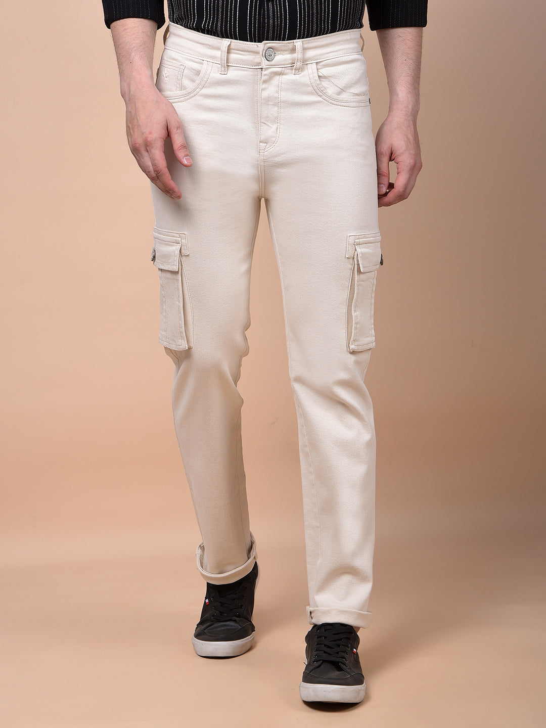 Beige Straight Cargo Jeans