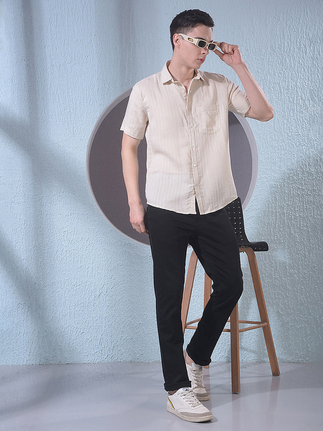 Beige Vertical Stripes Shirt