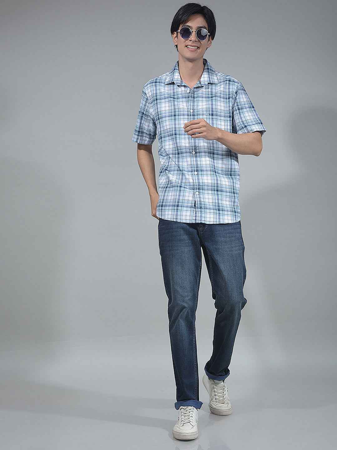 Blue Checked 100% Cotton Shirt