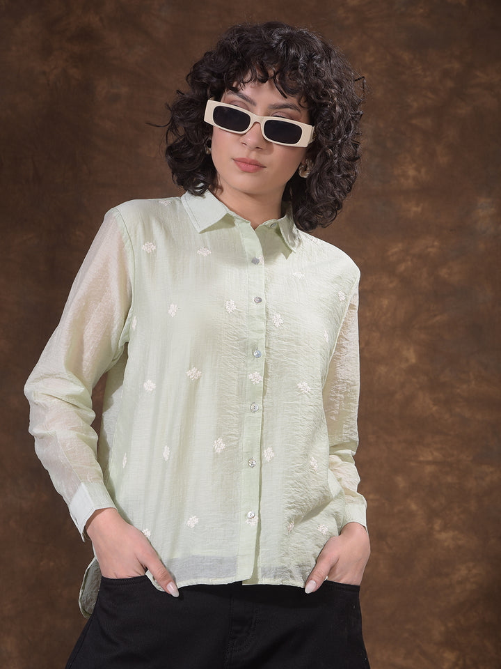 Green Embroidered Semi-Sheer Shirt