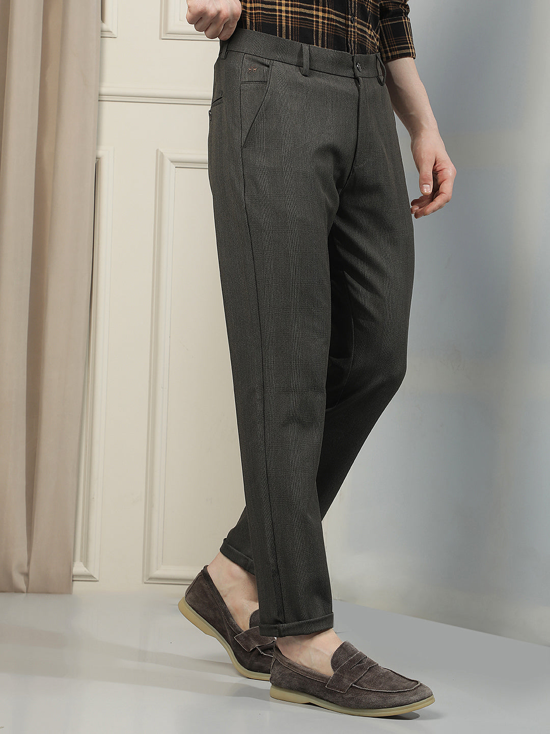 Tailored Obsidian Black Checked Trousers