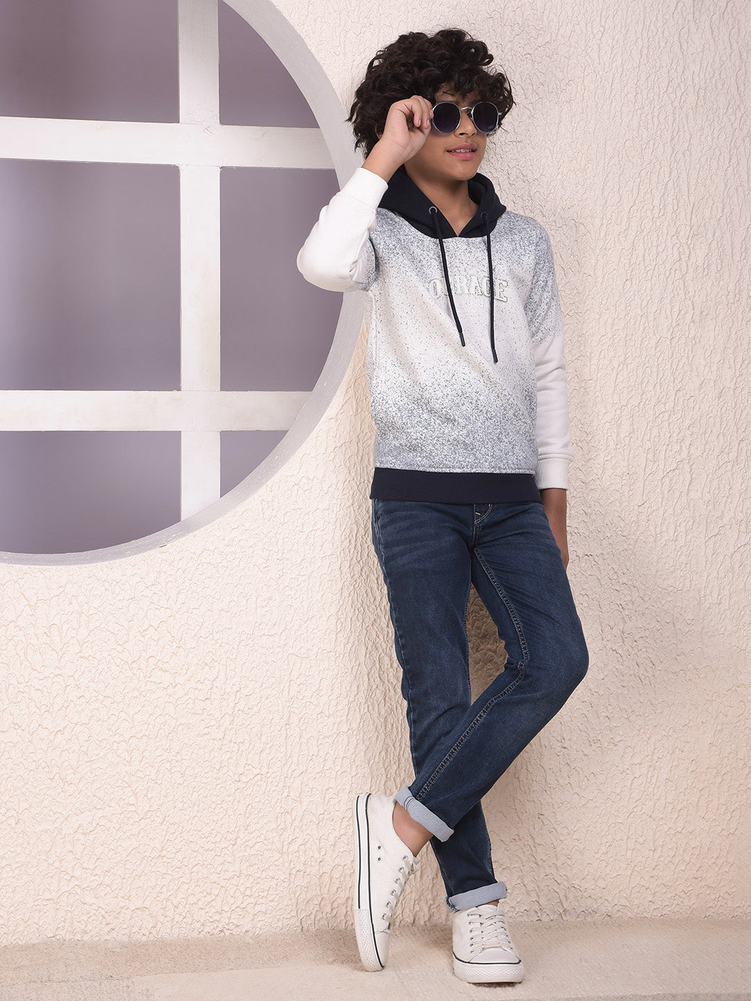 White Embellished Hooded Neck Sweatshirt