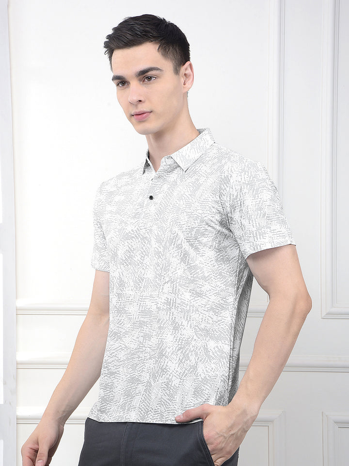 Grey Printed Polo Neck T-Shirt-Men T-Shirts-Crimsoune Club