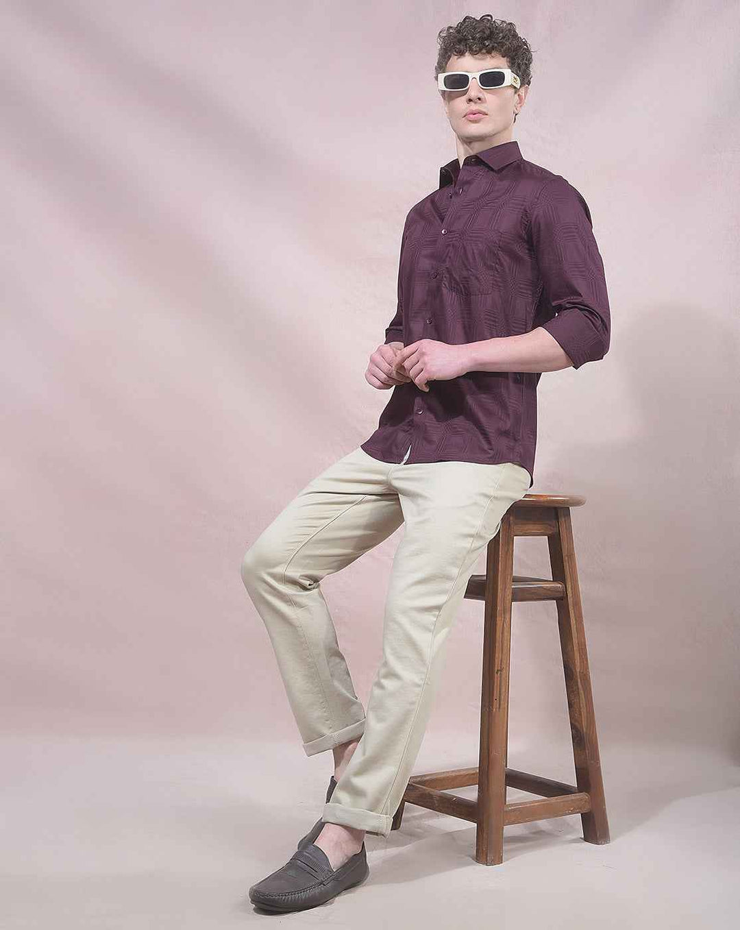 Wine Jacquard 100% Cotton Shirt