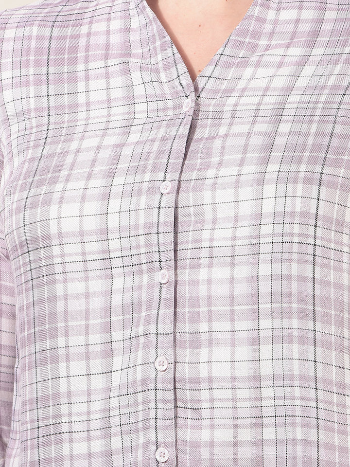 Purple Checked V-Neck Shirt