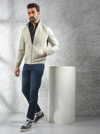 Beige Printed Puffer Jacket