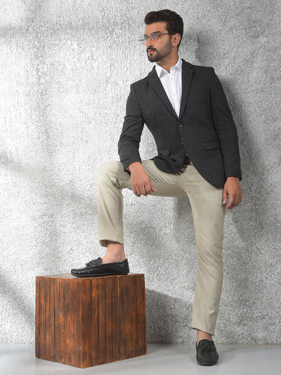 Grey Notched Lapel Single-Breasted Blazer