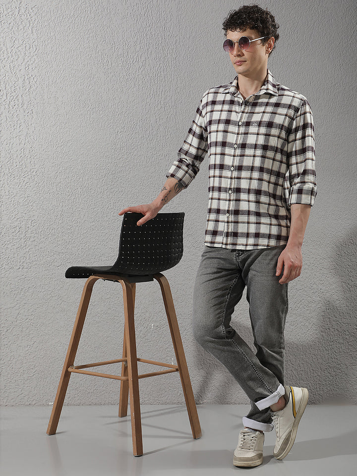 Maroon Checked 100% cotton Shirt