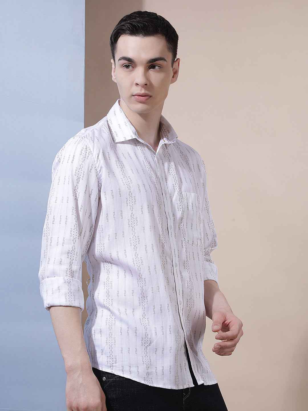 Olive Vertical Stripes Shirt