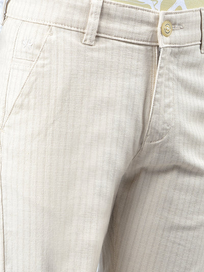 Beige Vertical Stripes Trousers