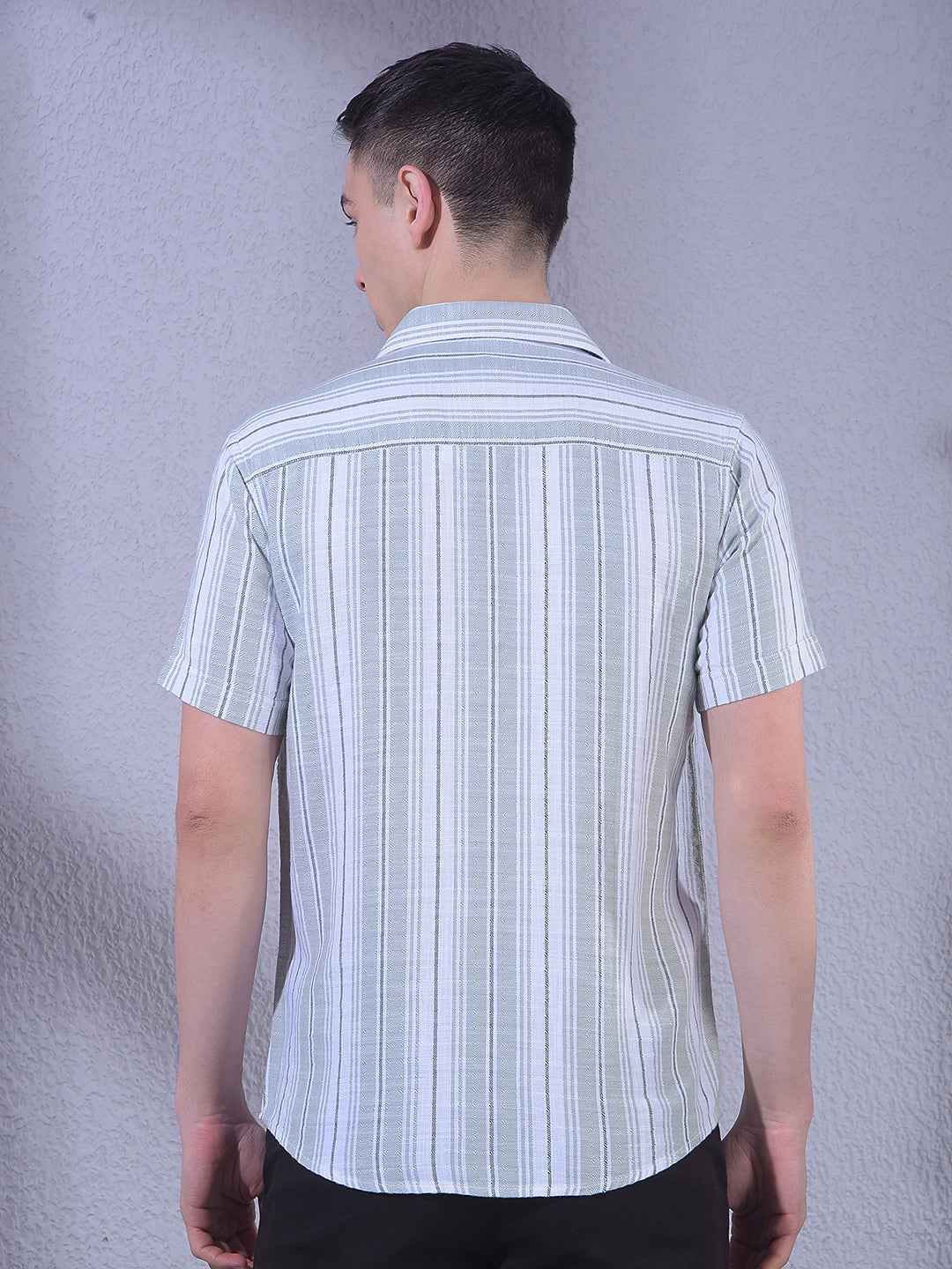 Green 100% Cotton Vertical Stripes Shirt