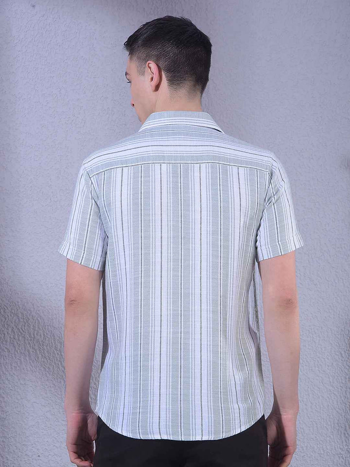Green 100% Cotton Vertical Stripes Shirt