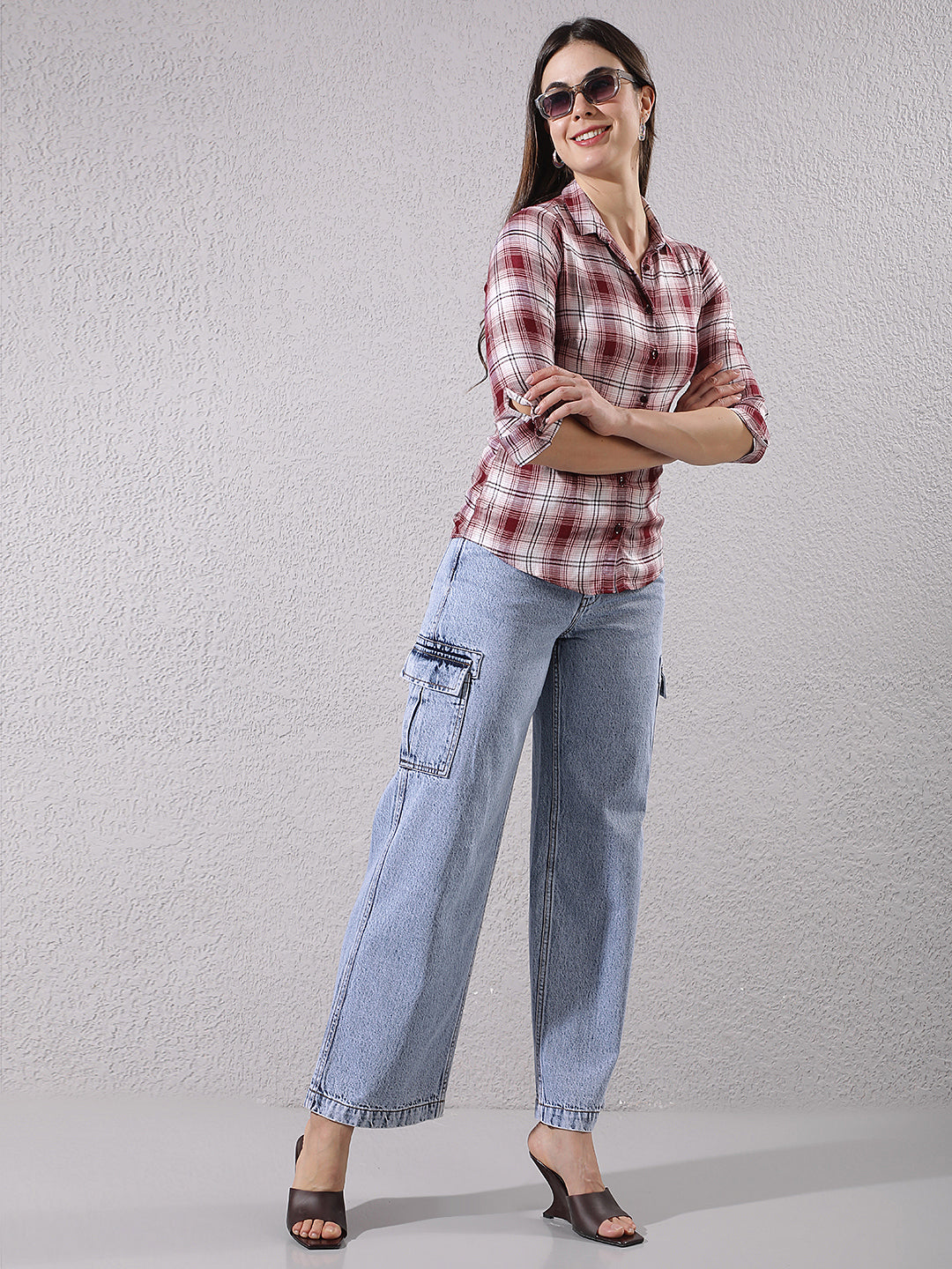 Minimalist Bordeaux Maroon Checked Shirt