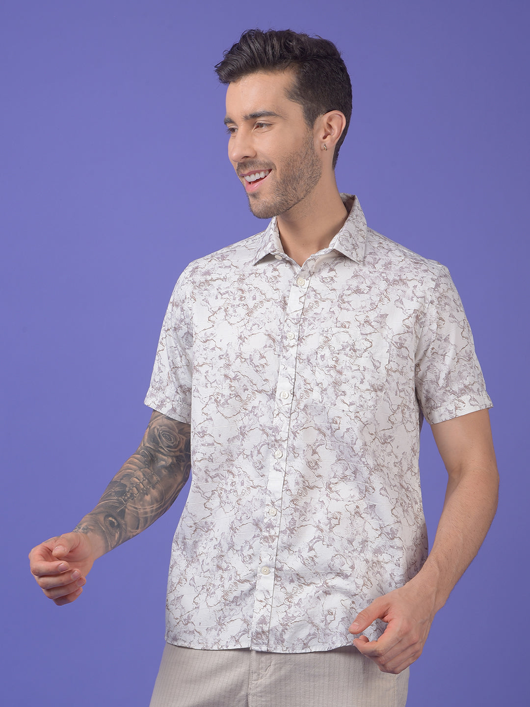 White Printed 100% Cotton Shirt