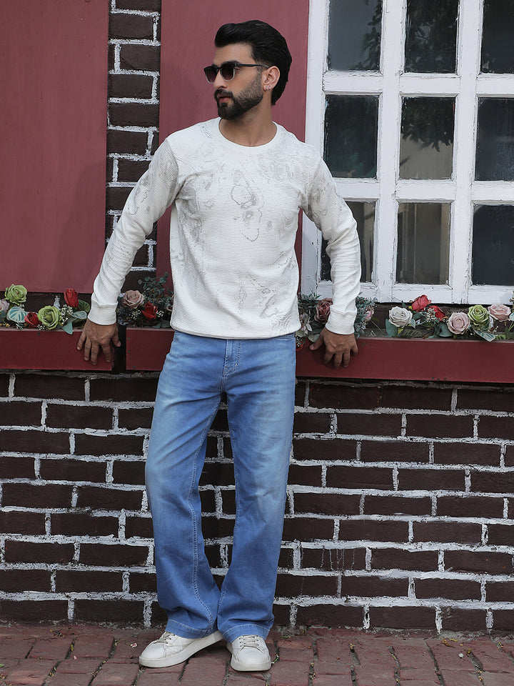 Relaxed White Printed Sweatshirt