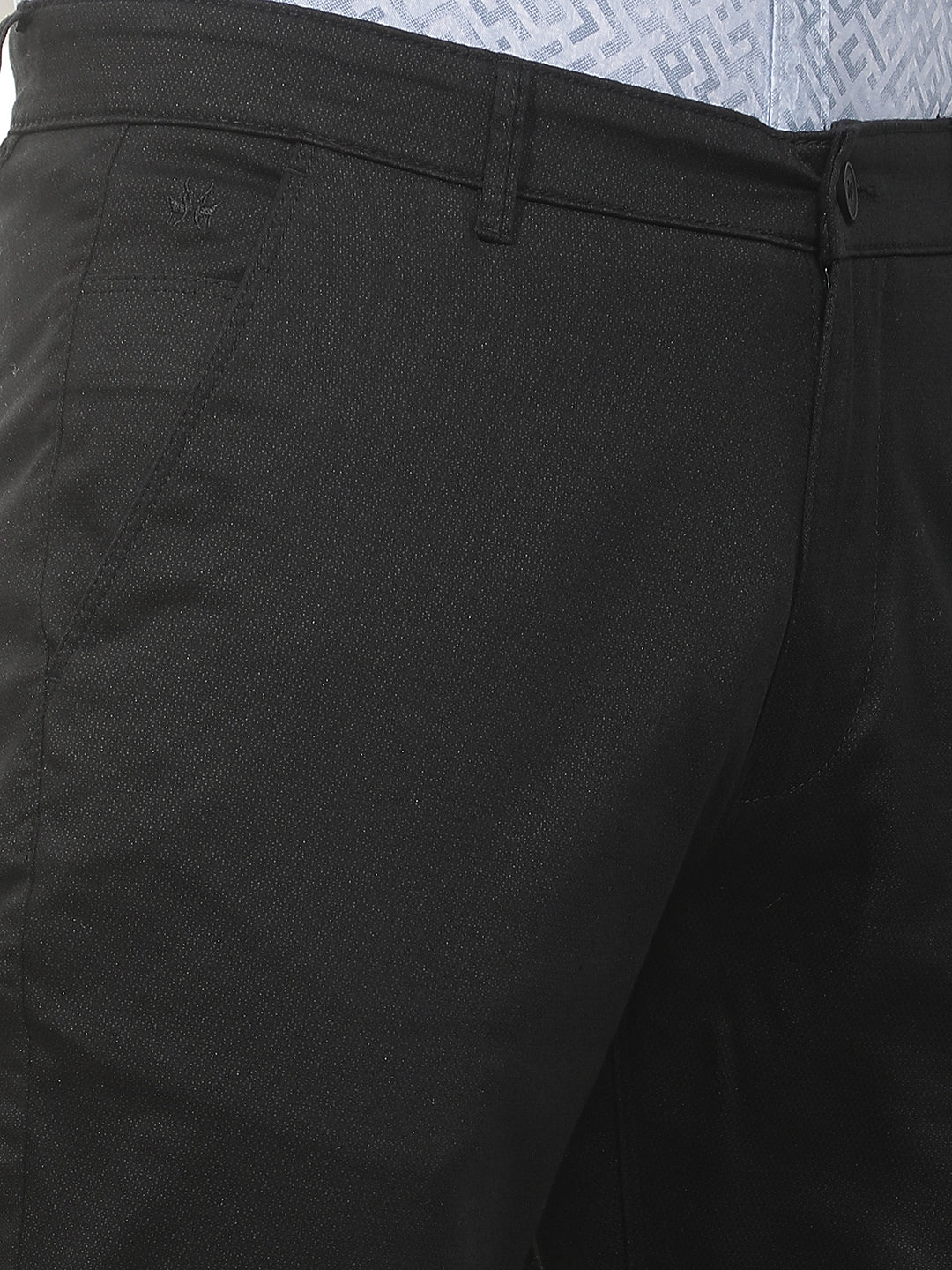 Black Textured Straight Trousers