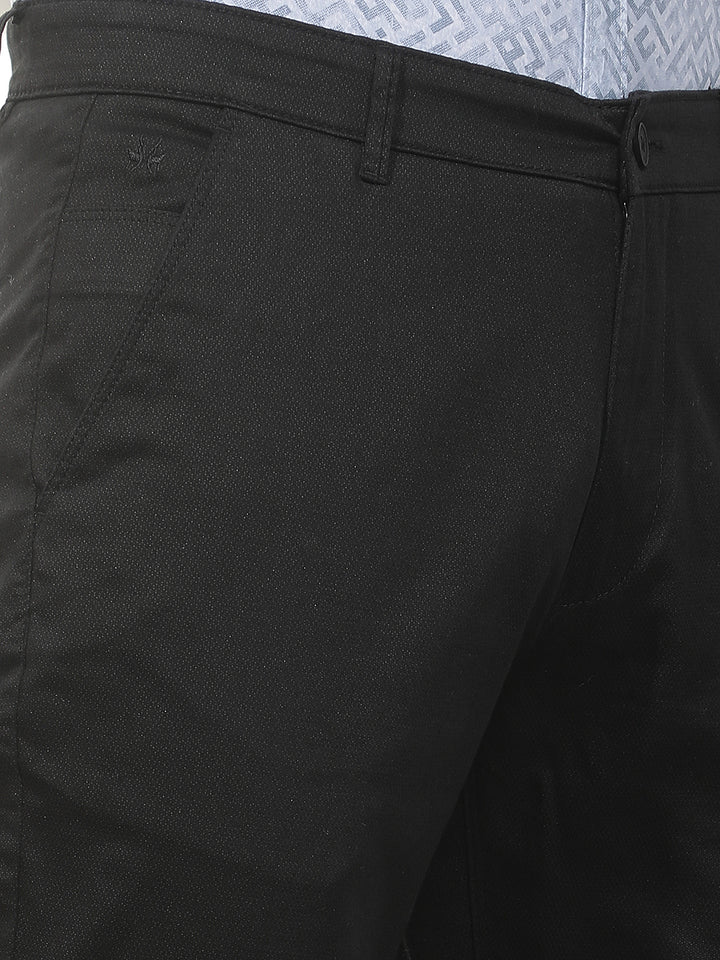 Black Textured Straight Trousers