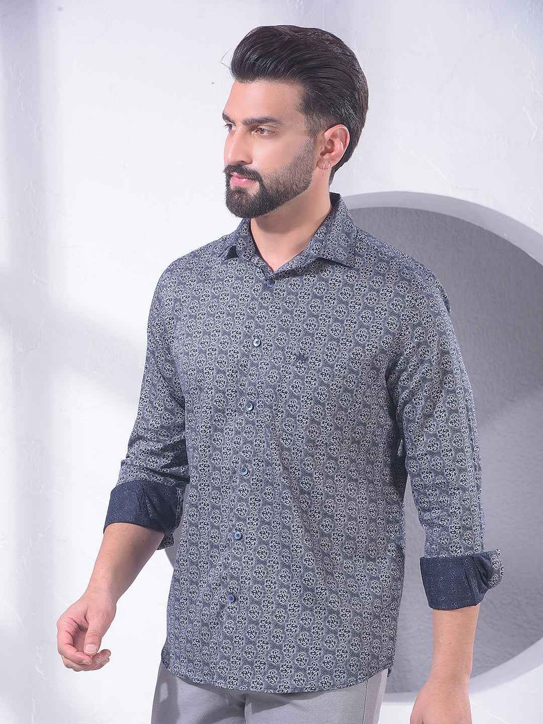 Navy Blue Printed Shirt