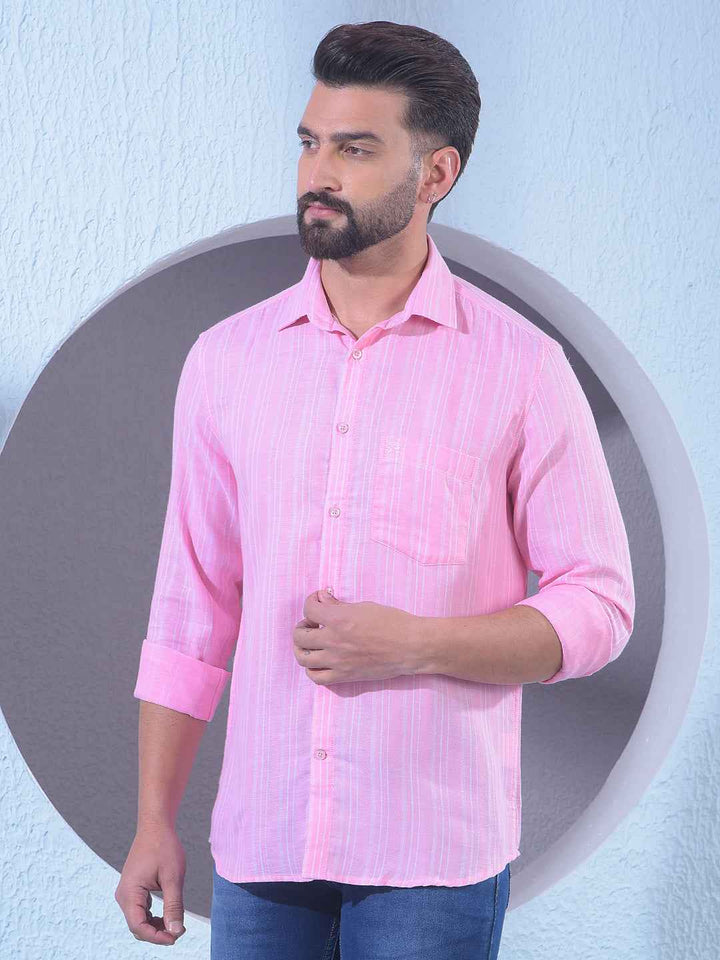 Pink 100% Cotton Vertical Stripes Shirt
