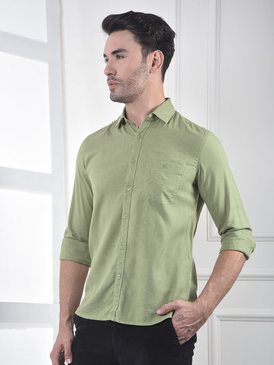 Green Linen Blend Casual Shirt