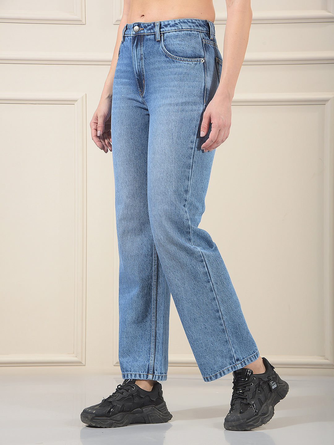 Blue 100% Cotton Straight Jeans