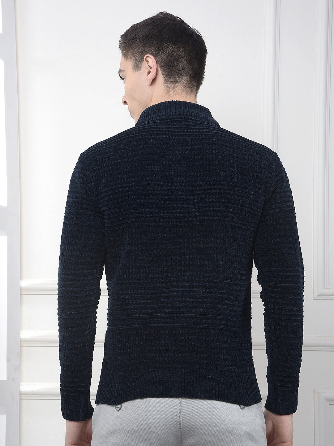 Navy Blue Jacquard Knitted Sweater