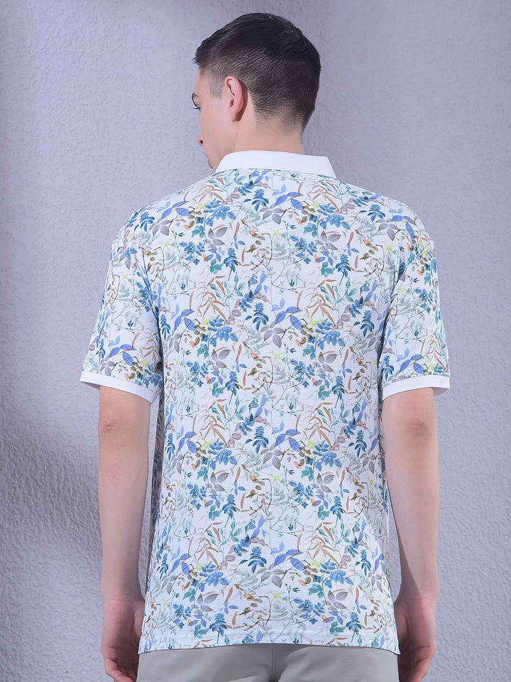 White Floral Print 100% Cotton T-Shirt