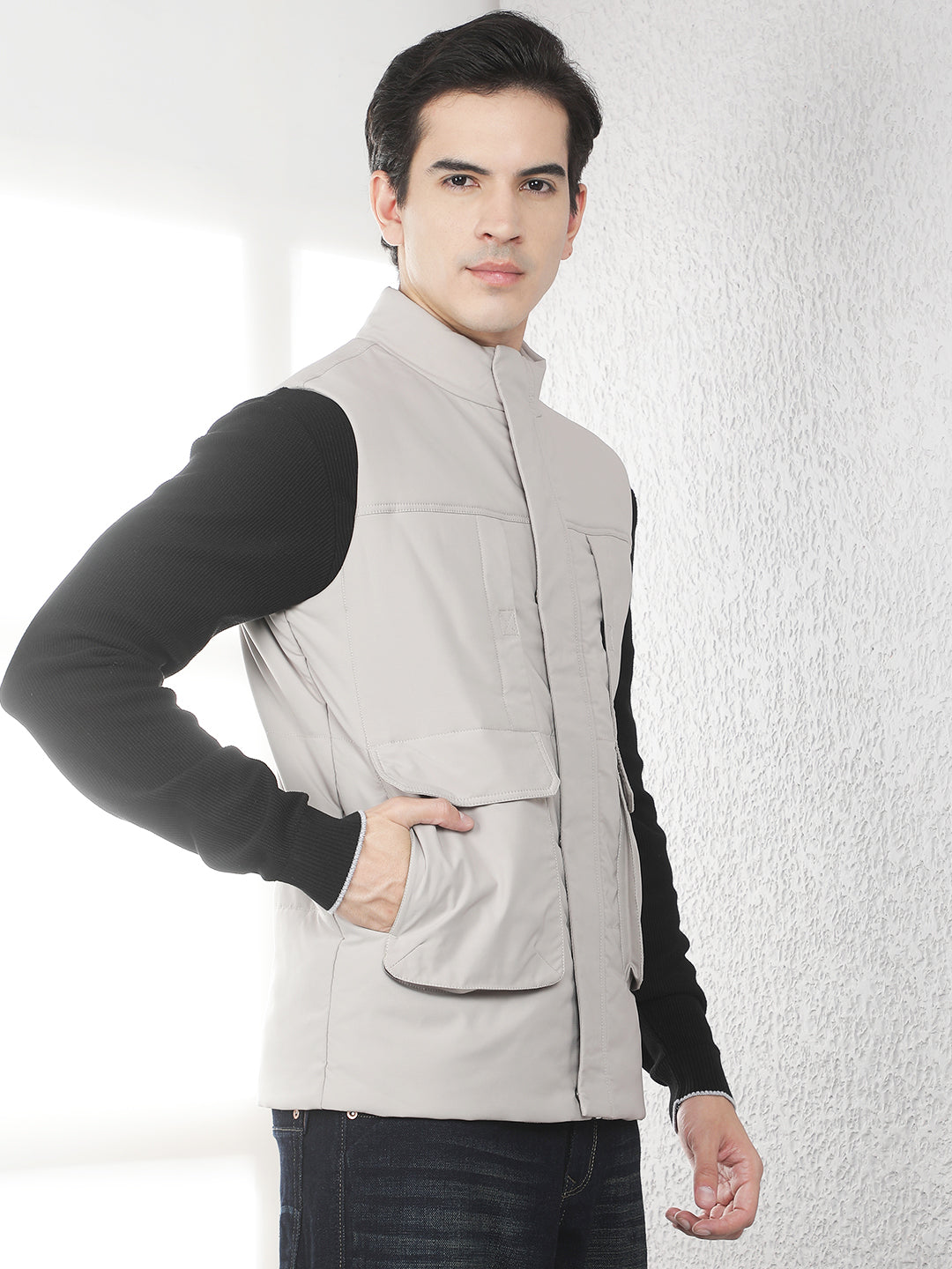 Beige Utility Sleeveless Jacket