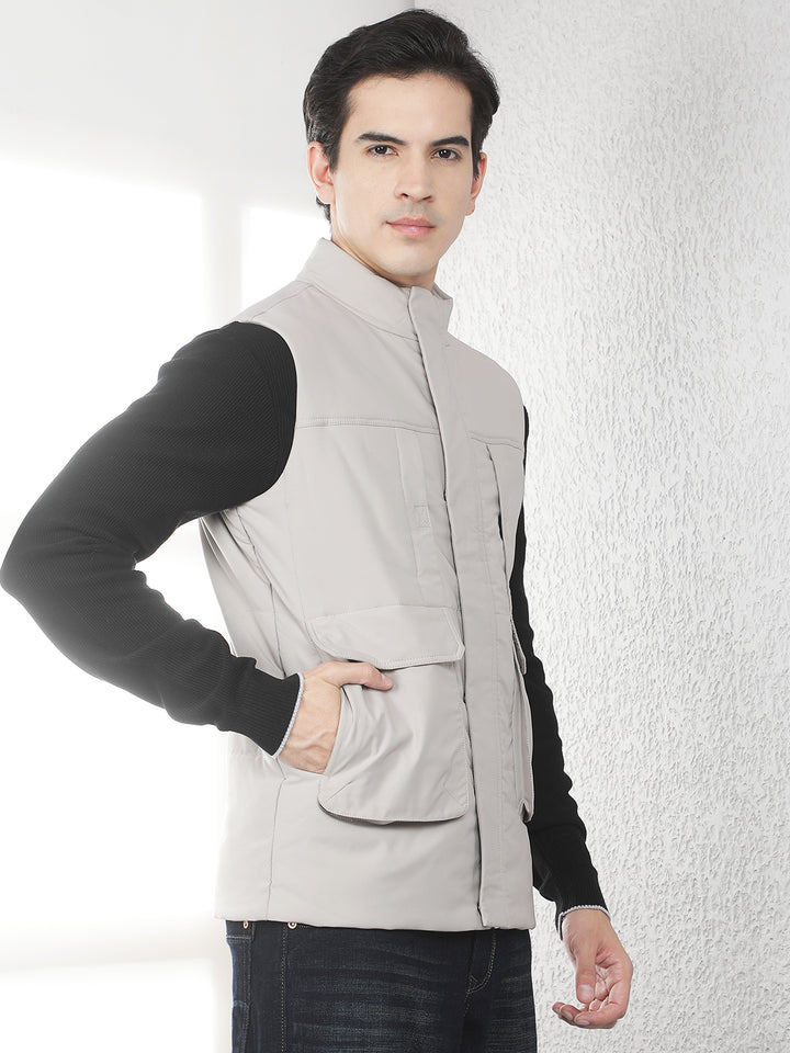Beige Utility Sleeveless Jacket