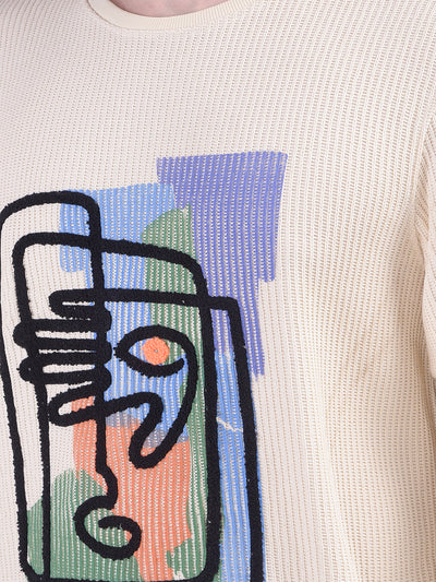 Beige Embroidered Sweatshirt