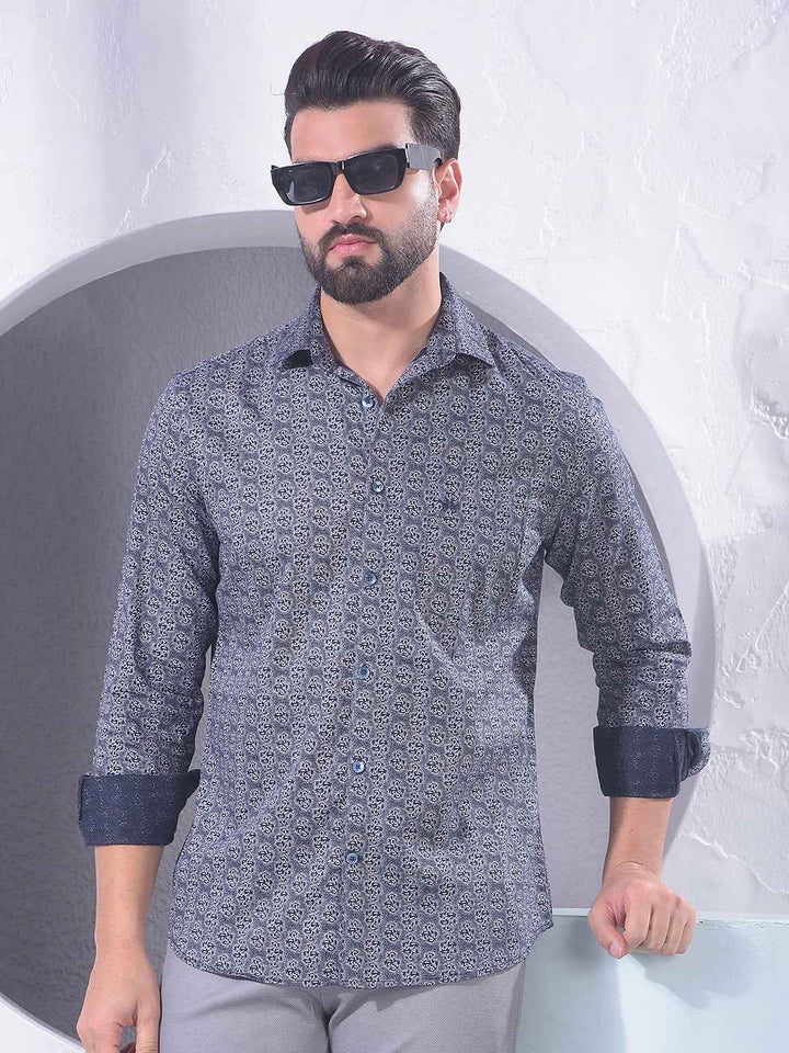 Navy Blue Printed Shirt