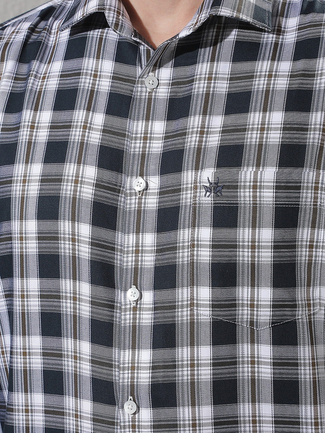 Navy Blue Checked 100% Cotton Shirt