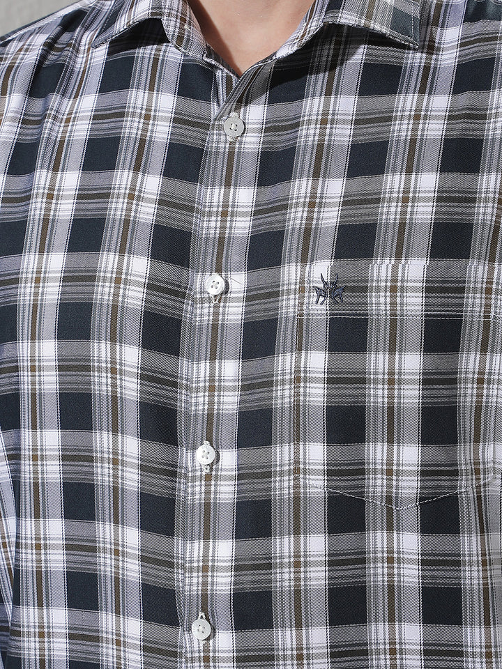 Navy Blue Checked 100% Cotton Shirt