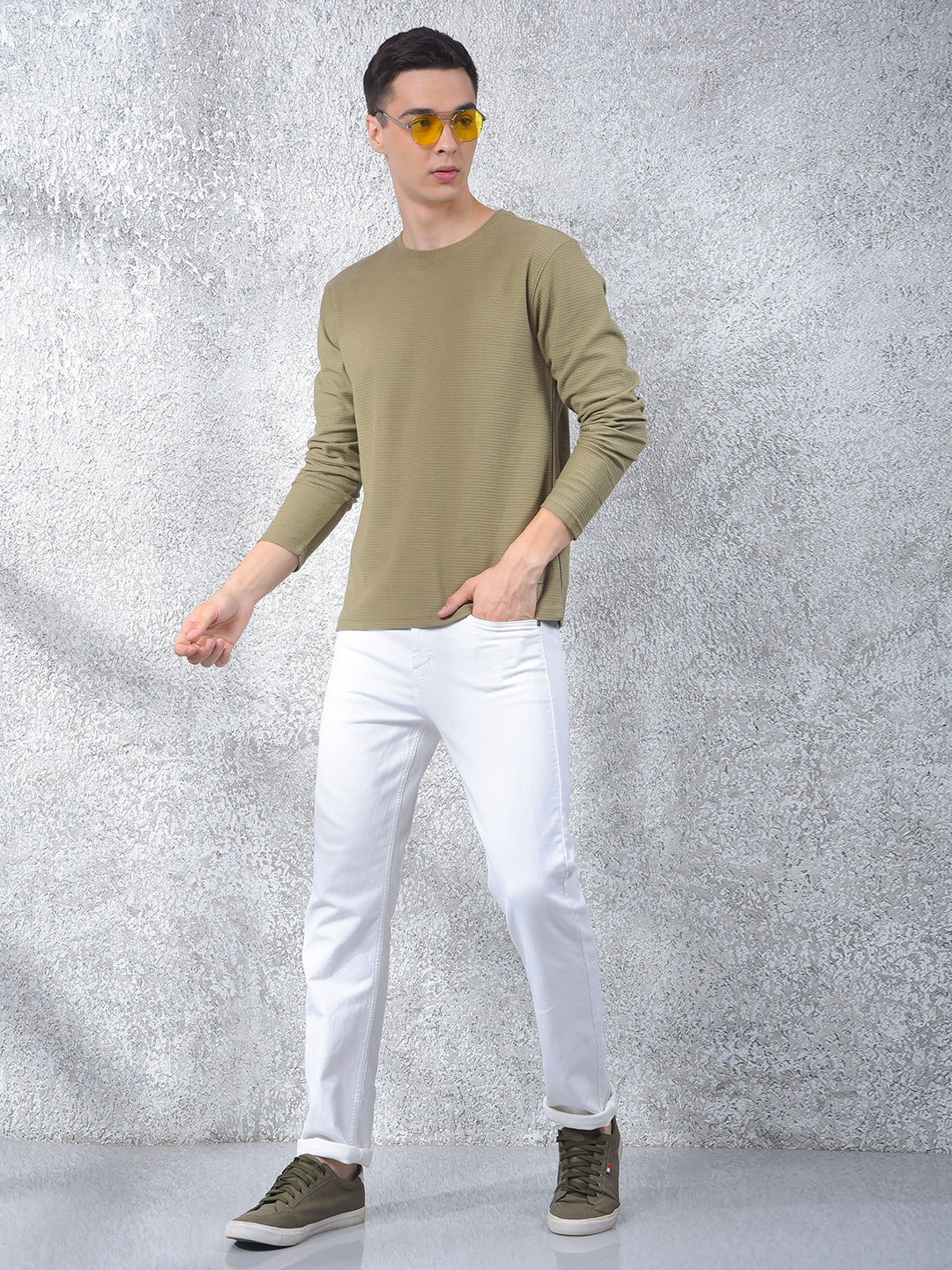 Olive Textured Knit Sweatshirt