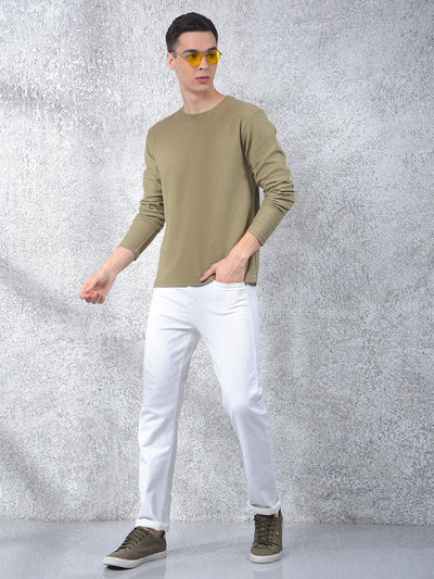 Olive Textured Knit Sweatshirt