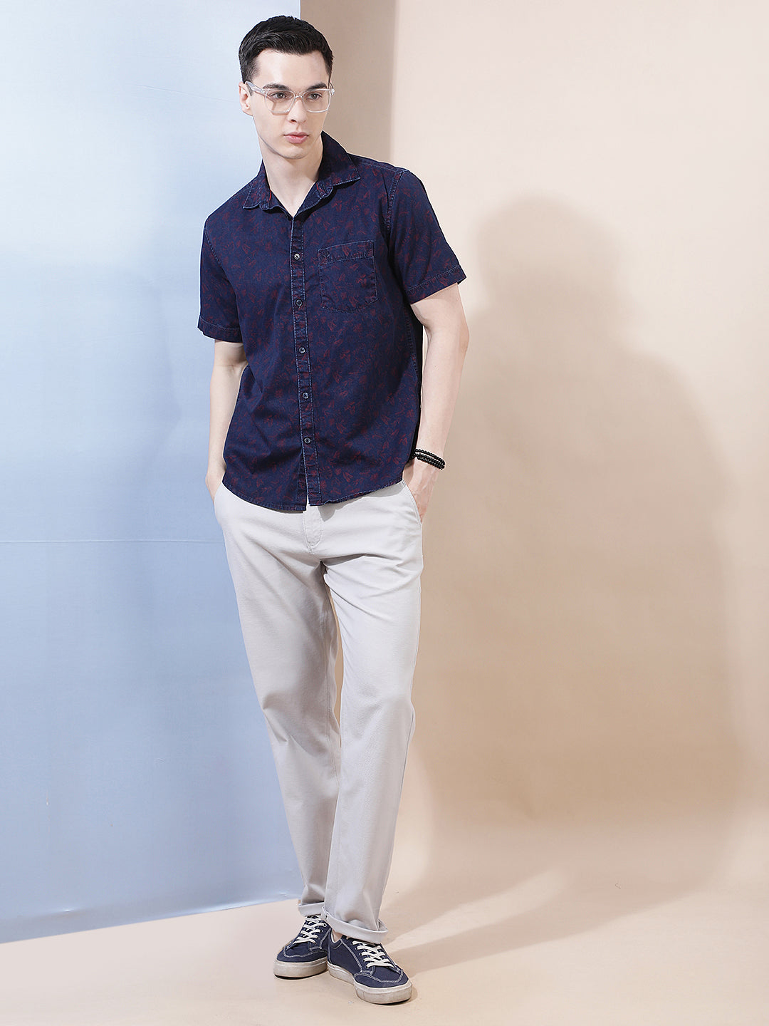 Wine Floral Print 100% Cotton Shirt