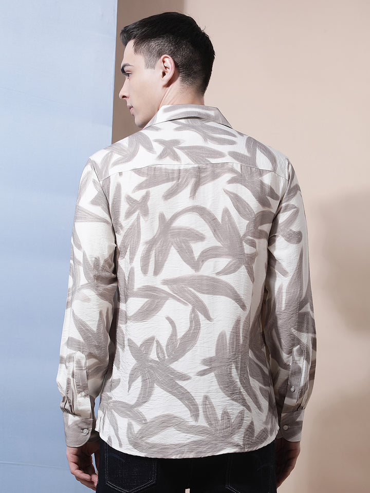 Beige Botanical Print Shirt