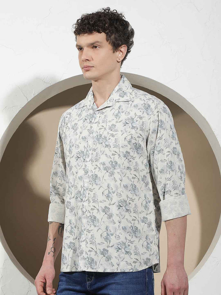 Multi-Color Floral Print Linen Shirt