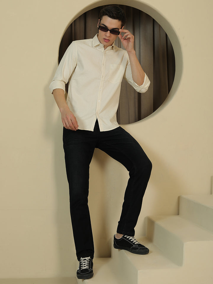Tailored Taupe Beige Striped Shirt