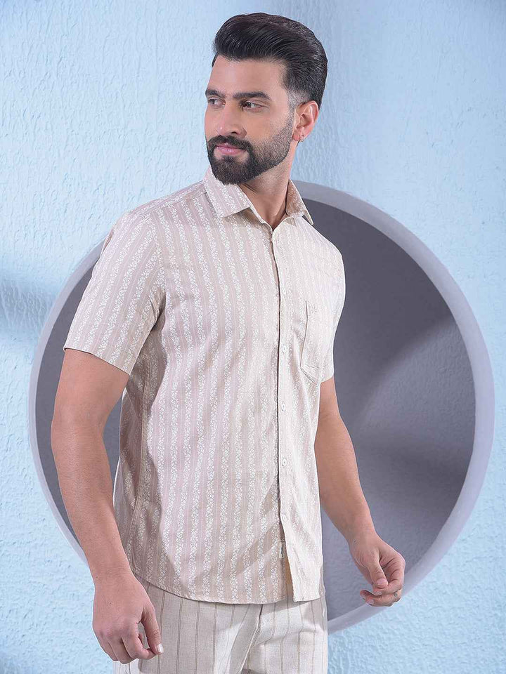 Beige Vertical Stripes Shirt
